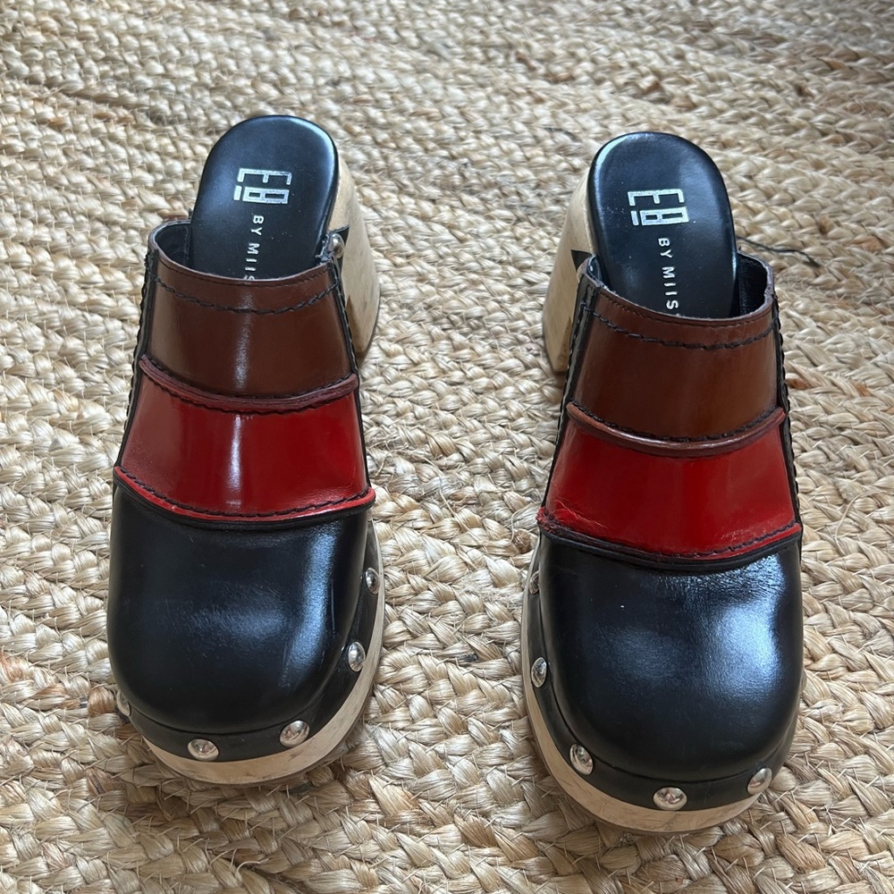 Miista Black and Red Clogs
